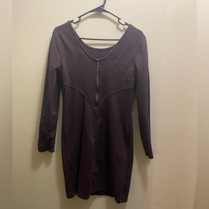 Half Zip Plum Color Long Sleeve Mini Dress